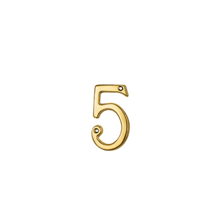 Polished Brass Numeral No.5 Face Fix 76mm