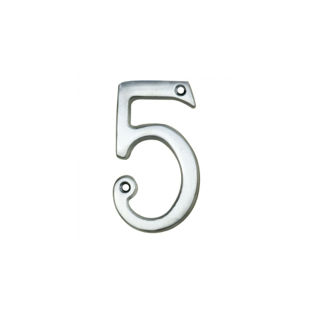 Polished Chrome Numeral No. 5 Face Fix - 76mm.