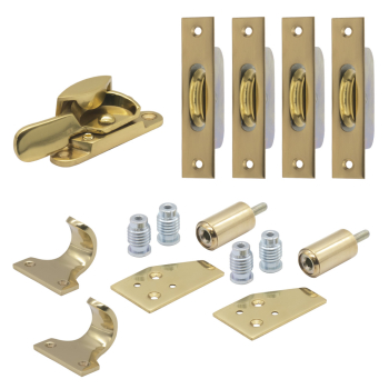 Polished Brass Sash Kit/Fitch Fastener/Square Pulleys Polished Brass Sash Kit/Fitch Fastener/Square Pulleys